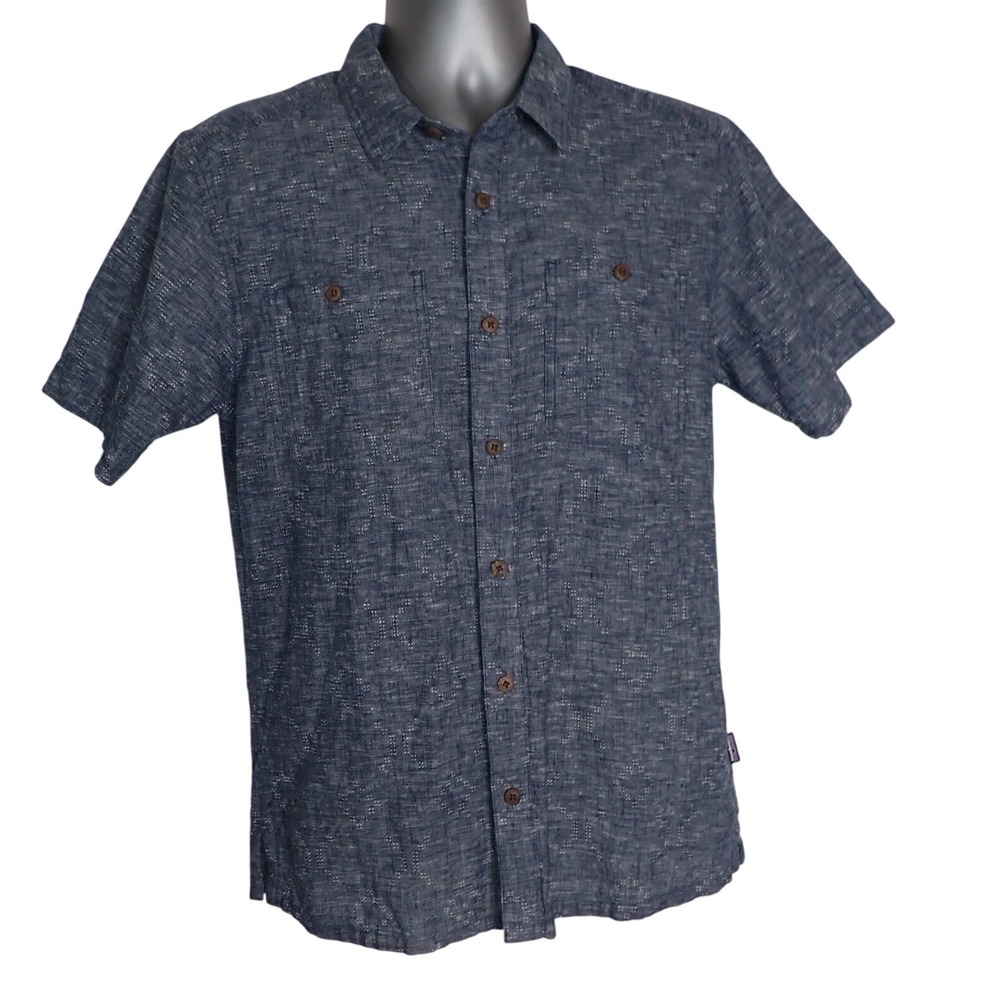 Patagonia Mens Blue Short Sleeve Button Down Shirt Size S Hemp Organic Cotton